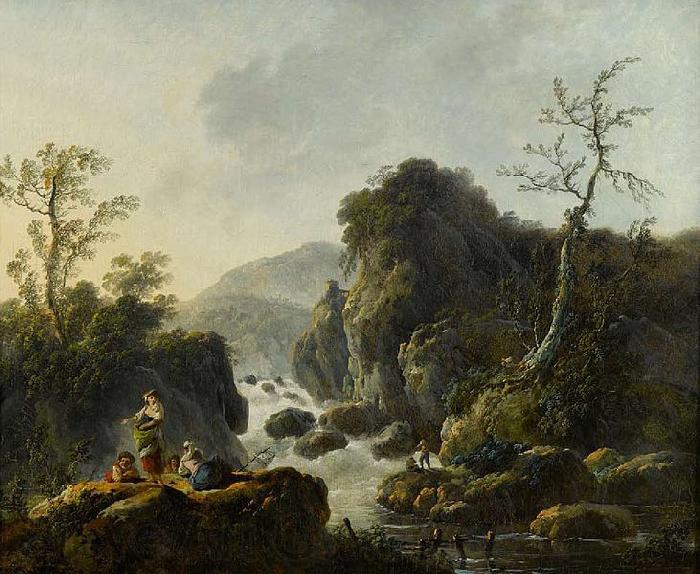 Jean-Baptiste Pillement A Mountainous River Landscape, France oil painting art